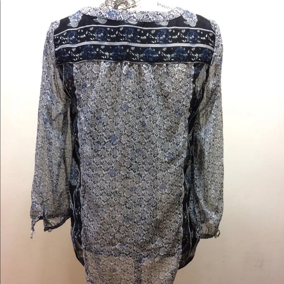 Lucky Brand Women Chiffon Blouse Floral Print Small Blue Gray 3/4 Length Sleeve - Picture 9 of 10